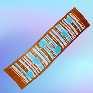 Vintage 1950s 1960s mod blue brown pink white acetate scarf made in Japan VTG